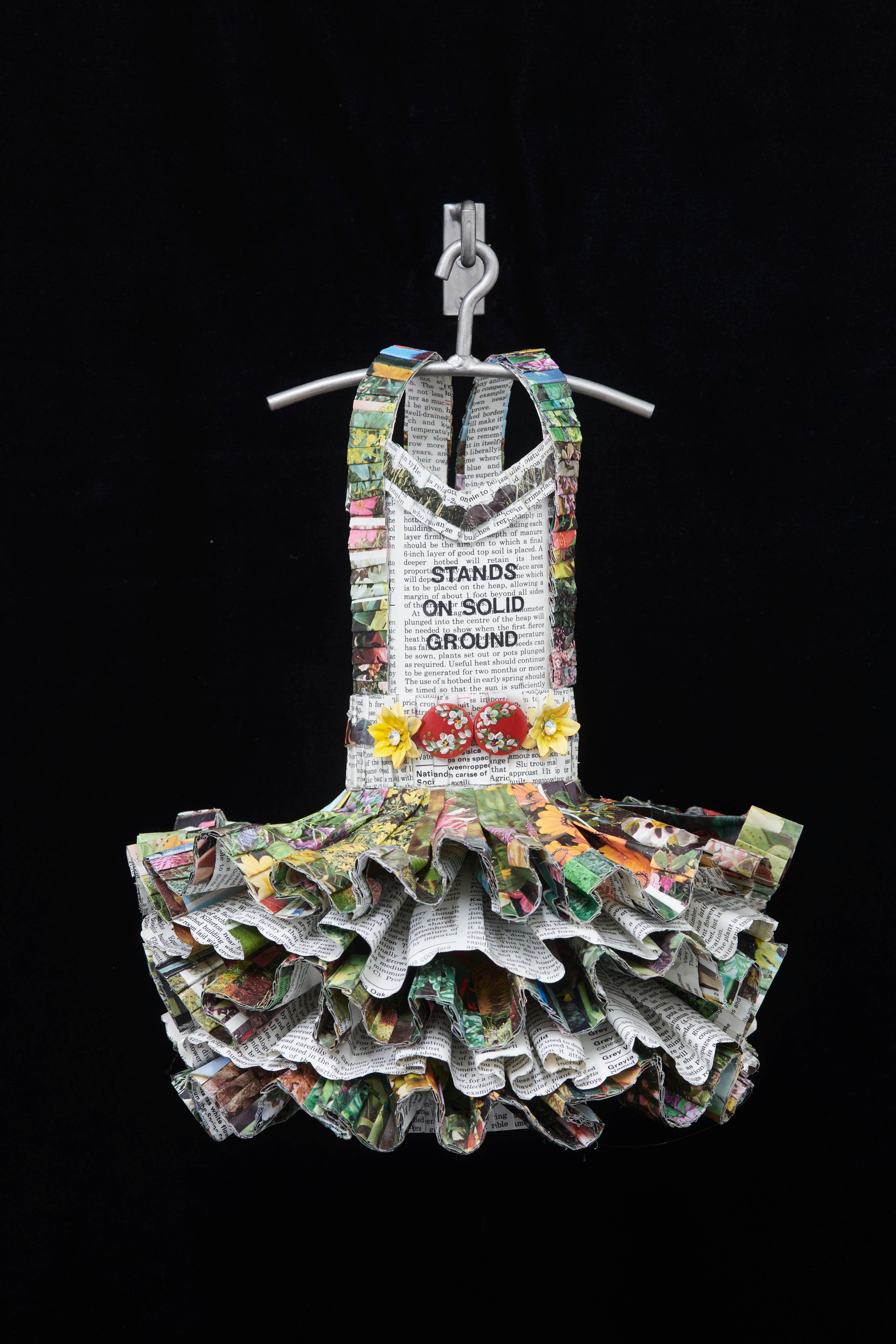 Dress Sculpture, flower papers, Stands on Solid Ground - Mixed Media Art by Donna Rosenthal