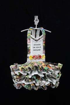 Dress Sculpture, flower papers, Stands on Solid Ground