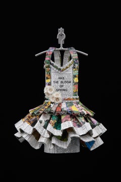 Used Dress Sculpture, flower papers, Has the Bloom of Spring