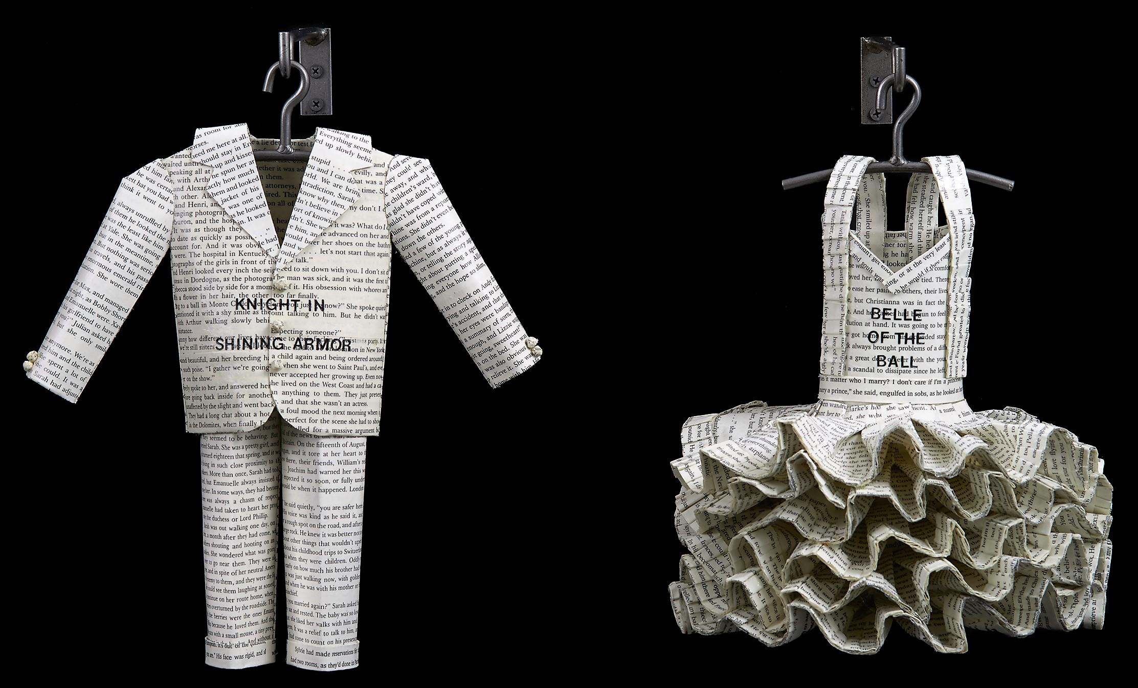 Donna Rosenthal Figurative Sculpture - Sculpture, Paper, Romance Novels, Couple, Knight and Belle of the Ball, Wall Hung
