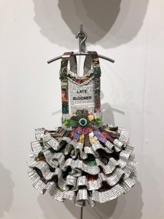 Dress Sculpture, flower papers, Late Bloomer