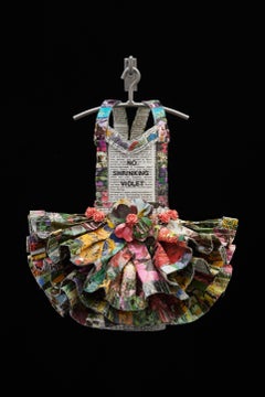 Used Dress Sculpture, flower papers, No Shrinking Violet