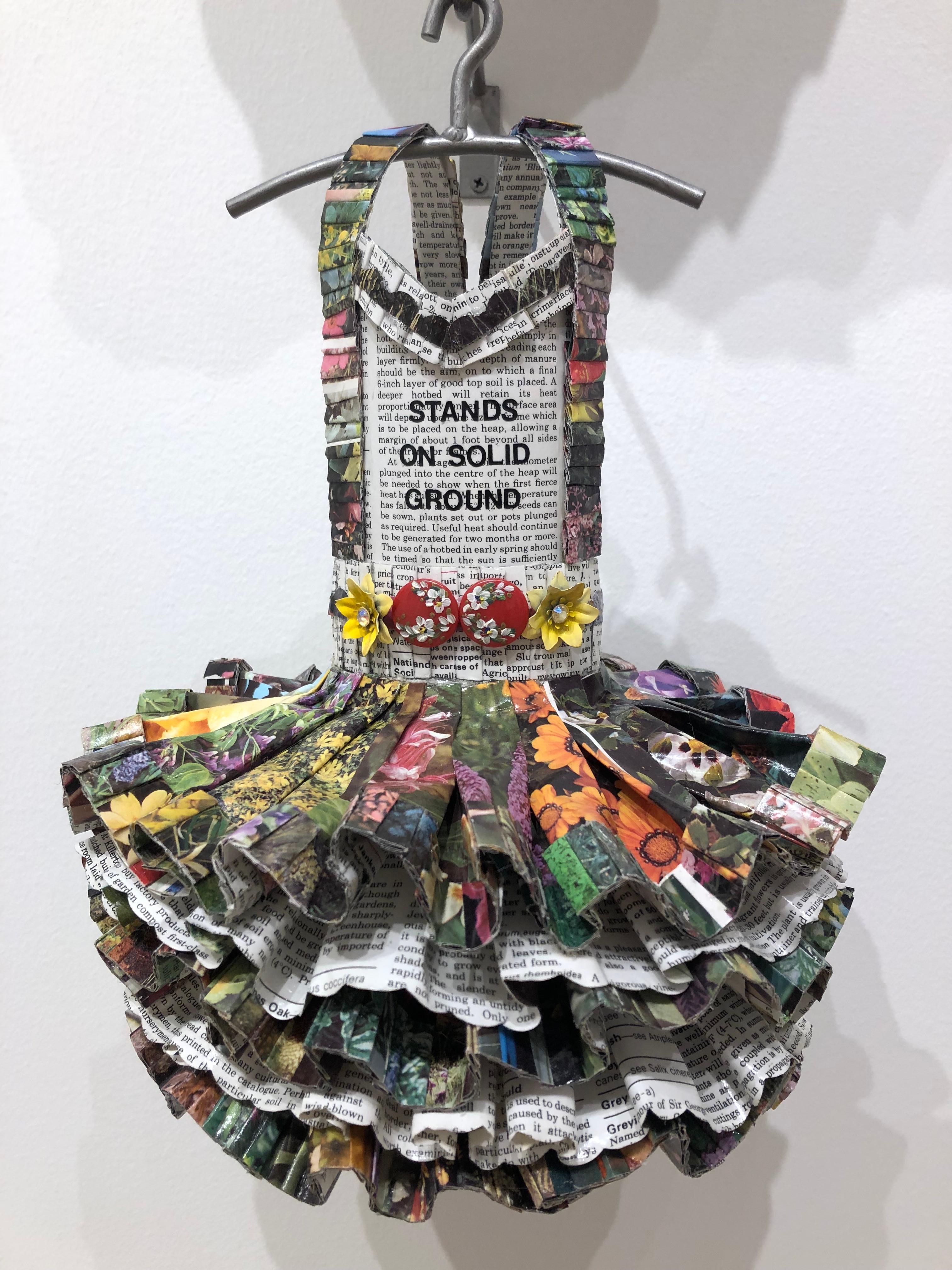 Dress Sculpture, flower papers, Stands on Solid Ground - Other Art Style Mixed Media Art by Donna Rosenthal
