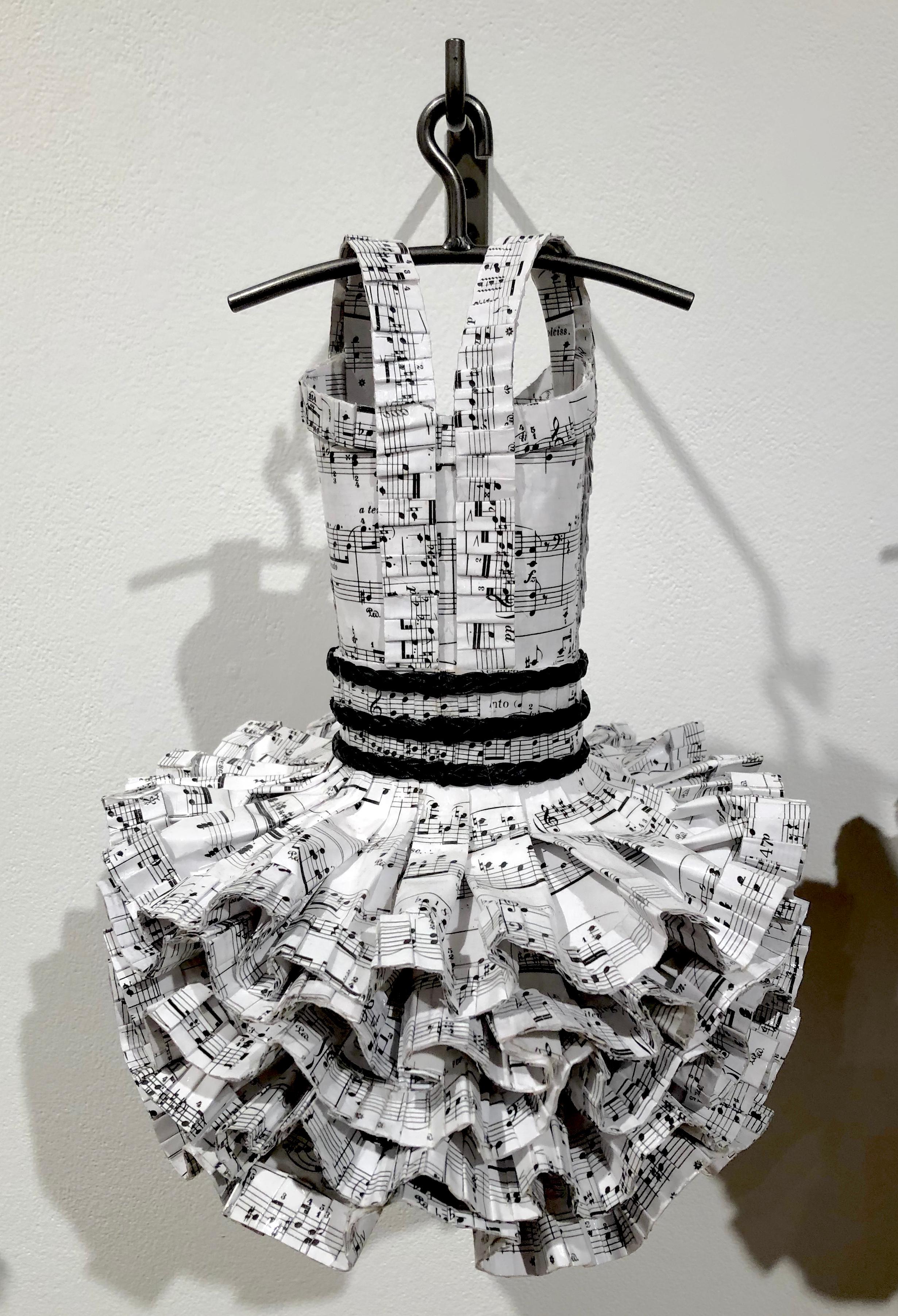 This Girl Is On Fire, Black and White Music Themed Dress Sculpture For Sale 1