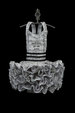 This Girl Is On Fire, Black and White Music Themed Dress Sculpture