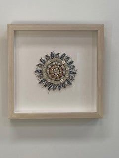 Bud 527 - Peach Ivory Black and White Gold Pearls Textile Mandala, 2019