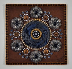 Guinnevere - Brown Gold Mixed Media Textile Mandala Flower Buttons, 2013