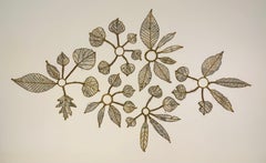 Hitkwike Green River - Mixed Media Botanical Textile Gray Ivory Gold Leaves 2021
