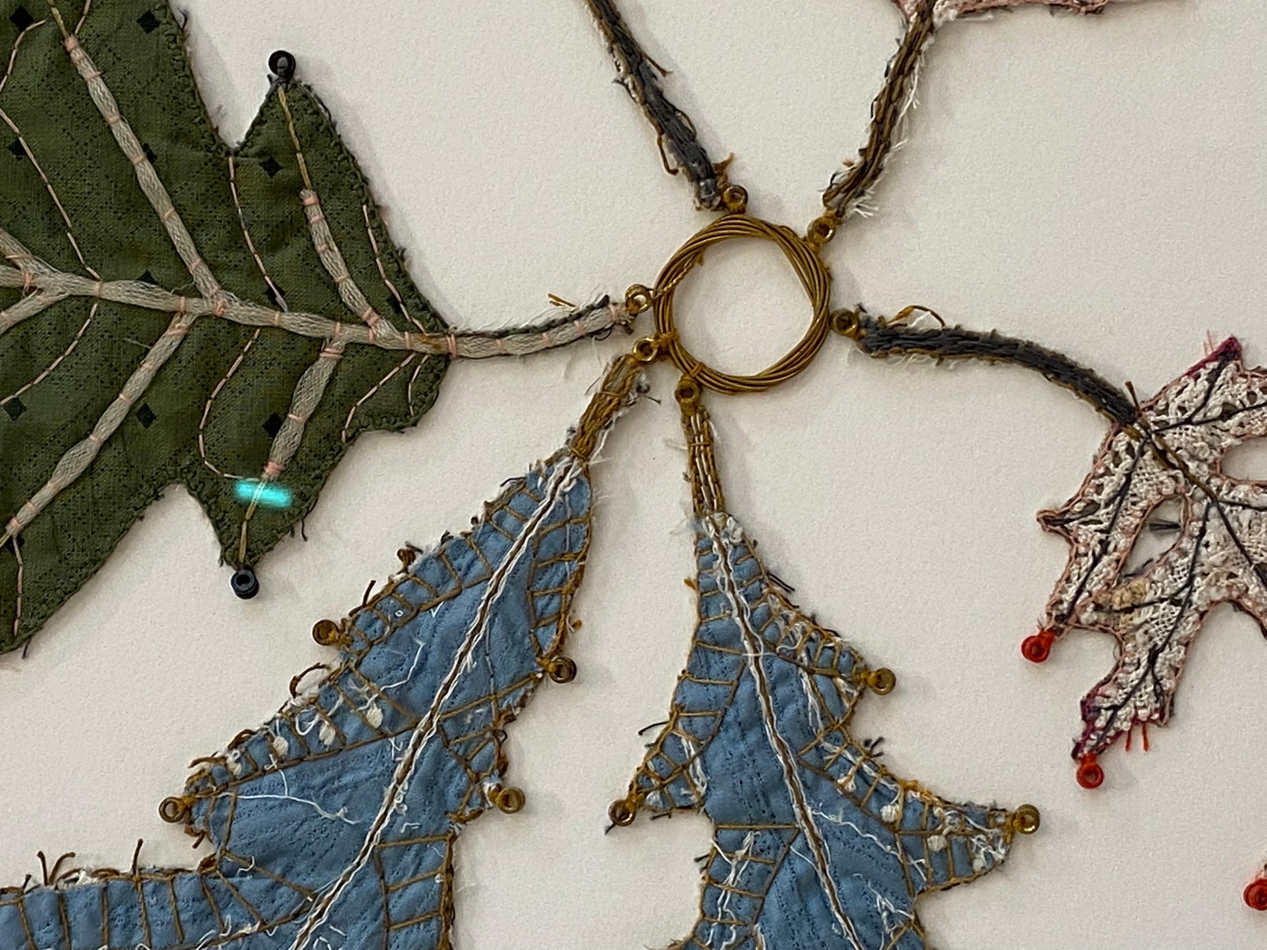 Hitkwike Pocantico River - Contemporary Mixed Media Botanical Textile Leaves 1