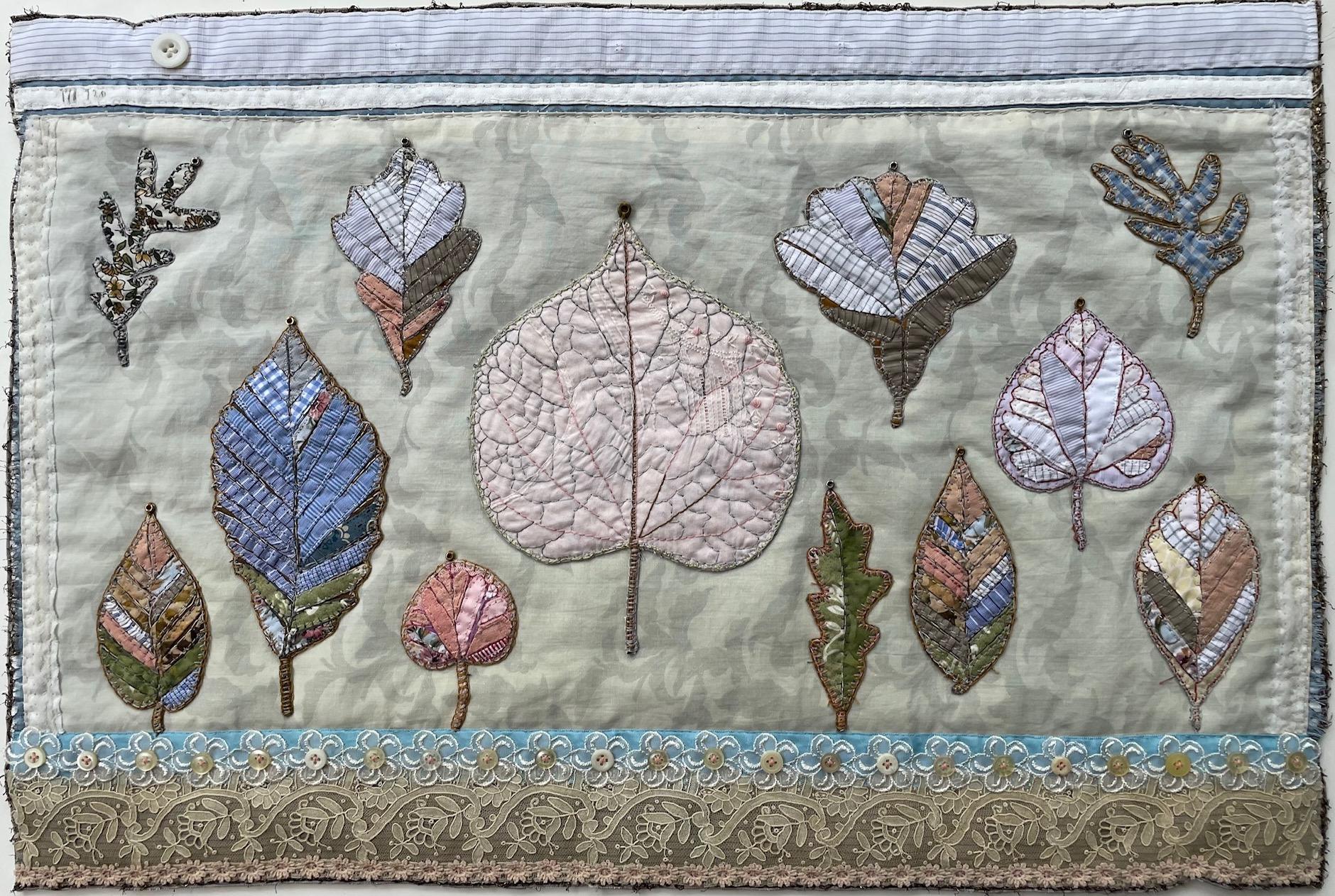 Tailored Herbaria Pocantico River Watershed Four, Botanical, Pale Pink, Blue - Mixed Media Art by Donna Sharrett