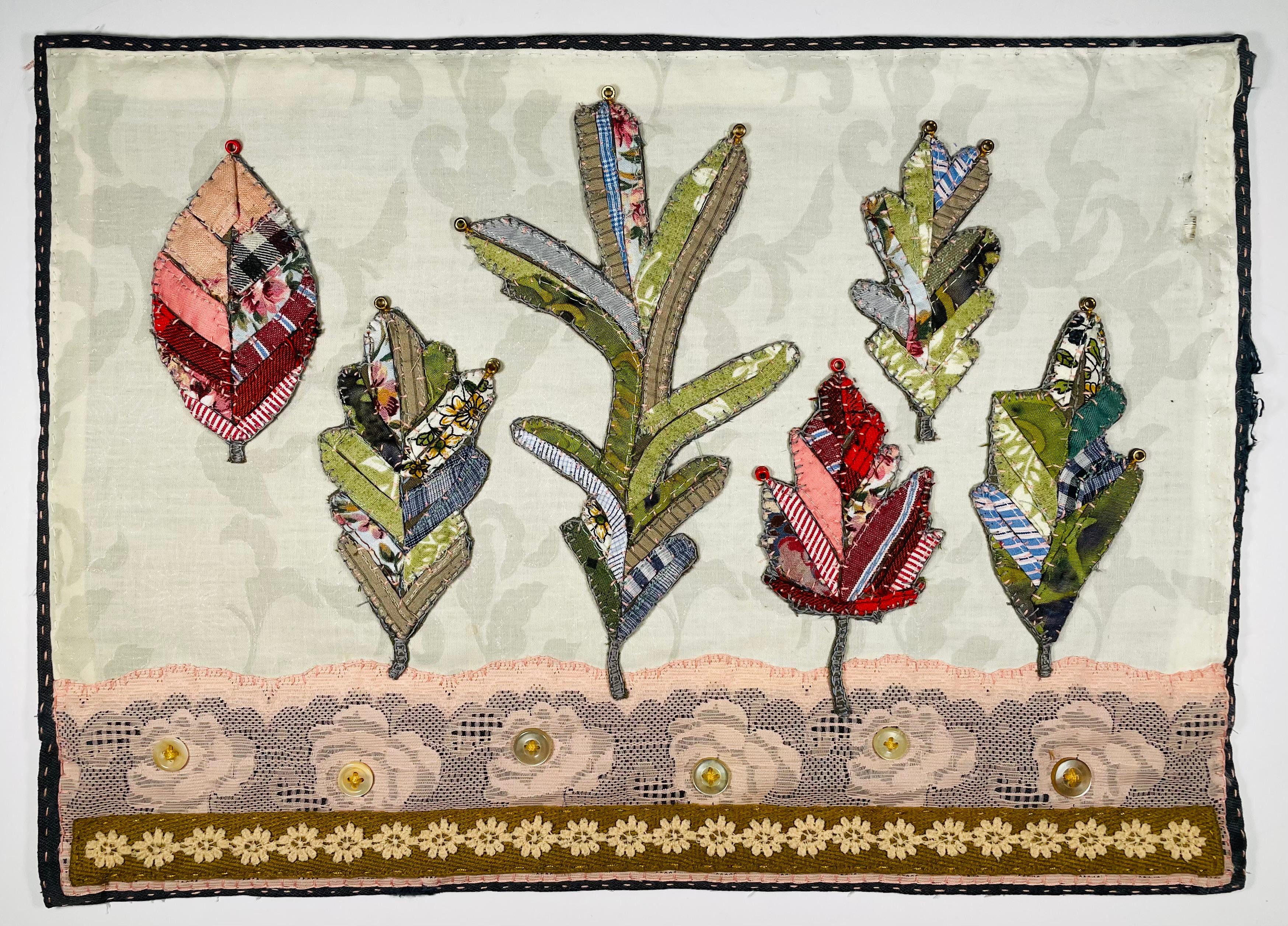 Tailored Herbaria Pocantico River Watershed - Red Green Peach Textile Leaves