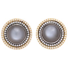 Donna Vock 18 Karat Gold Moonstone and Diamond Clip-On Earrings