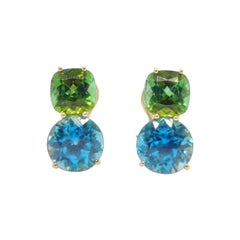 Donna Vock 18 Karat Gold Tourmaline and Blue Zircon Clip-On Double Stud Earrings