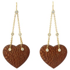 Donna Vock 18 Karat Gold Wood and Diamond Heart Earrings