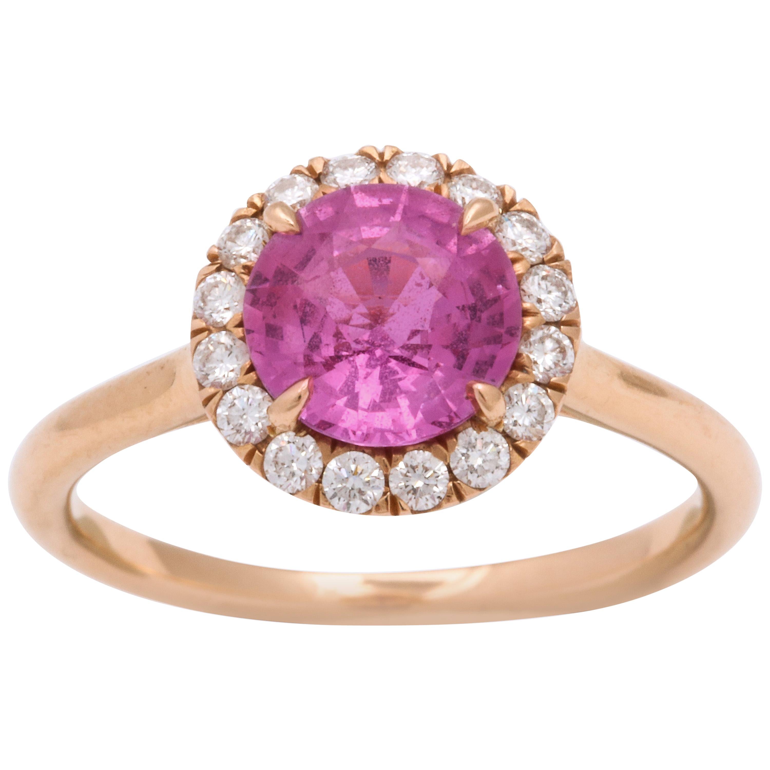 Donna Vock 18 Karat Rose Gold Pink Sapphire Ring with Diamonds For Sale