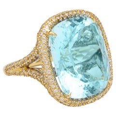 Donna Vock 18 Karat Yellow Gold Aquamarine and Diamond Cocktail Ring