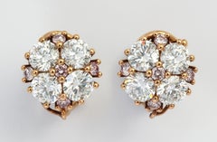 Donna Vock 18k Gold Pink and White Diamond Natural Pearl Tassel Clip-On Earrings
