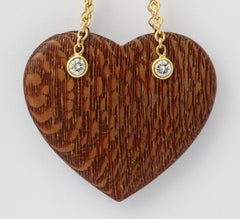 Donna Vock 18 Karat Gold Wood and Diamond Heart Earrings
