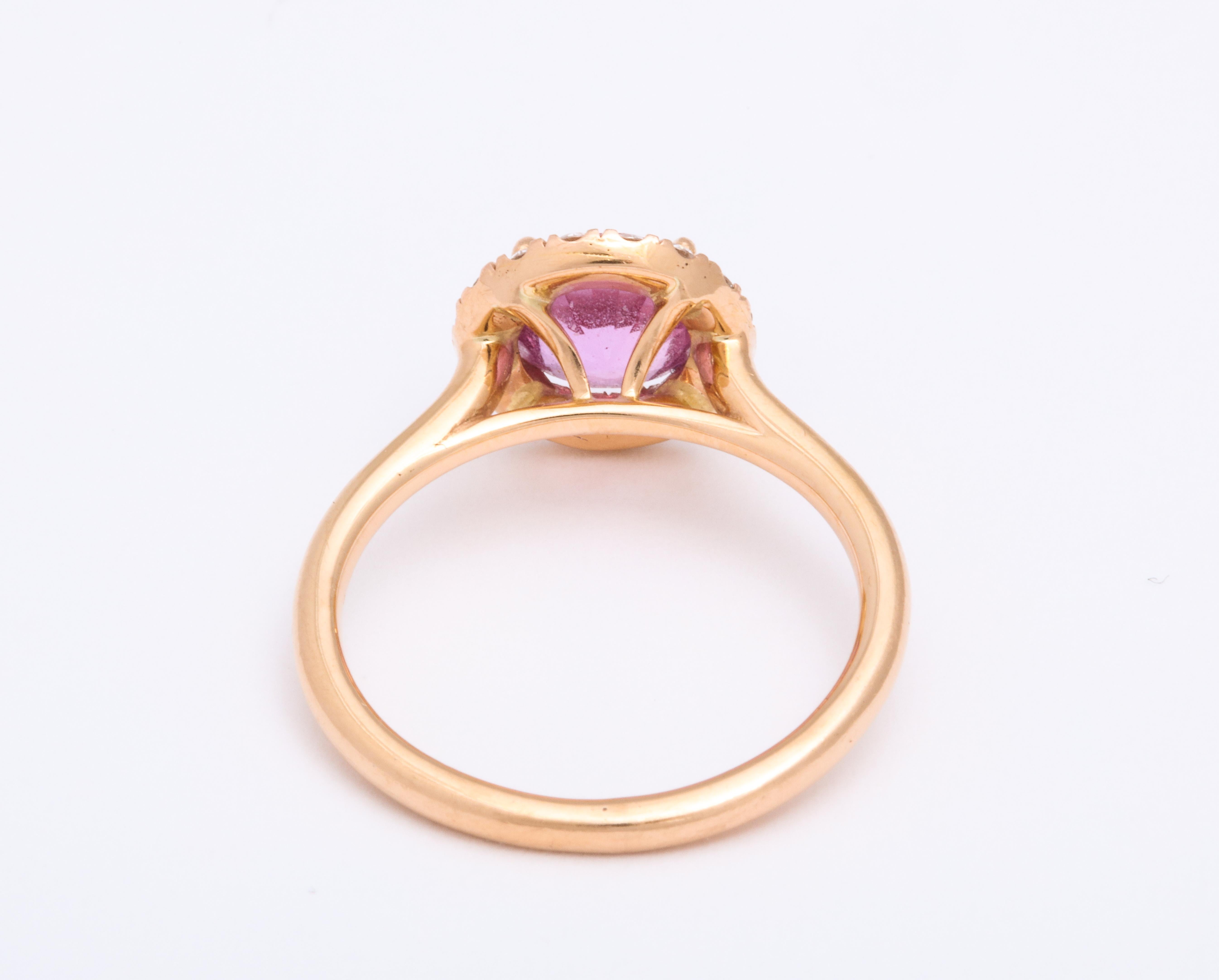 Contemporary Donna Vock 18 Karat Rose Gold Pink Sapphire Ring with Diamonds For Sale