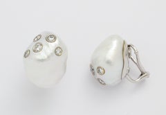 Donna Vock 18K South Sea Baroque Pearl Clip-On Earrings with Scattered Diamonds