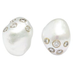 Donna Vock 18K South Sea Baroque Pearl Clip-On Earrings with Scattered Diamonds Donna Vock 18K South Sea Baroque Pearl Clip-On Earrings with Scattered Diamonds