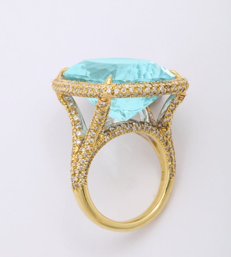 Donna Vock 18 Karat Yellow Gold Aquamarine and Diamond Cocktail Ring ...