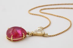 Donna Vock 18 Karat Yellow Gold Diamond and Cabochon Ruby Necklace