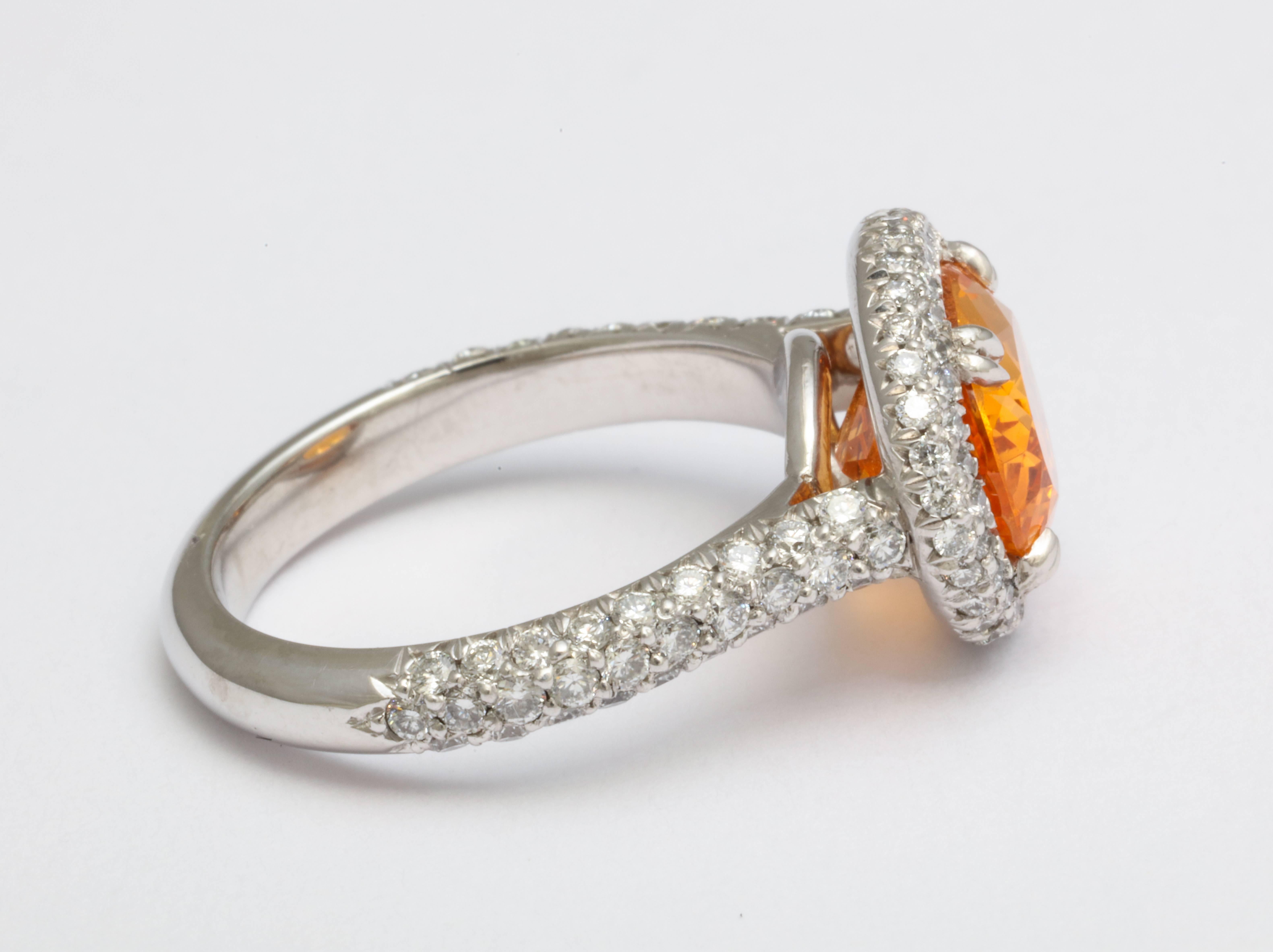 Contemporary Donna Vock Mandarin Garnet Platinum Micro-Pave Diamond Ring