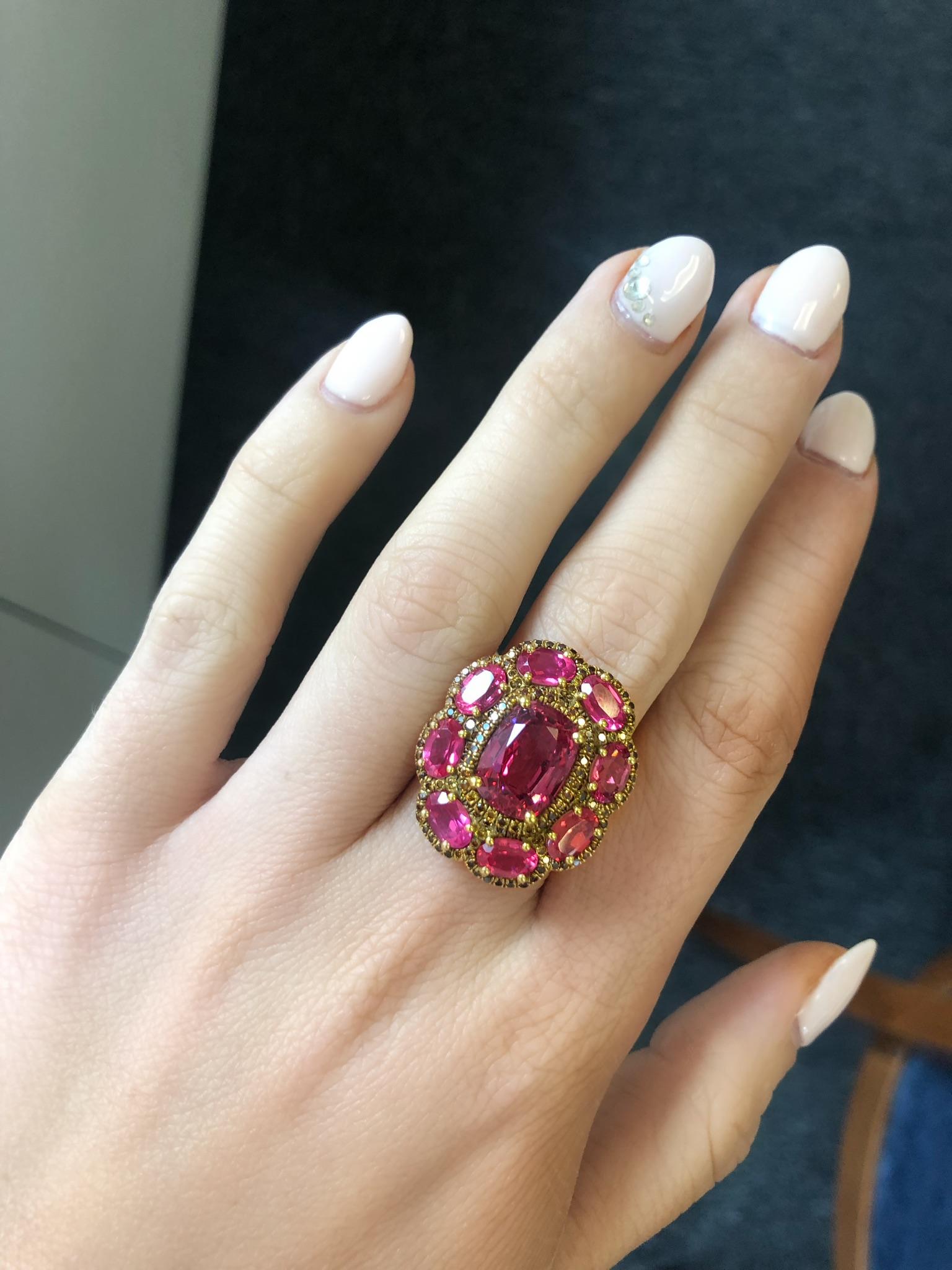 Women's or Men's Donna Vock Pink Spinel Ring with Diamonds For Sale