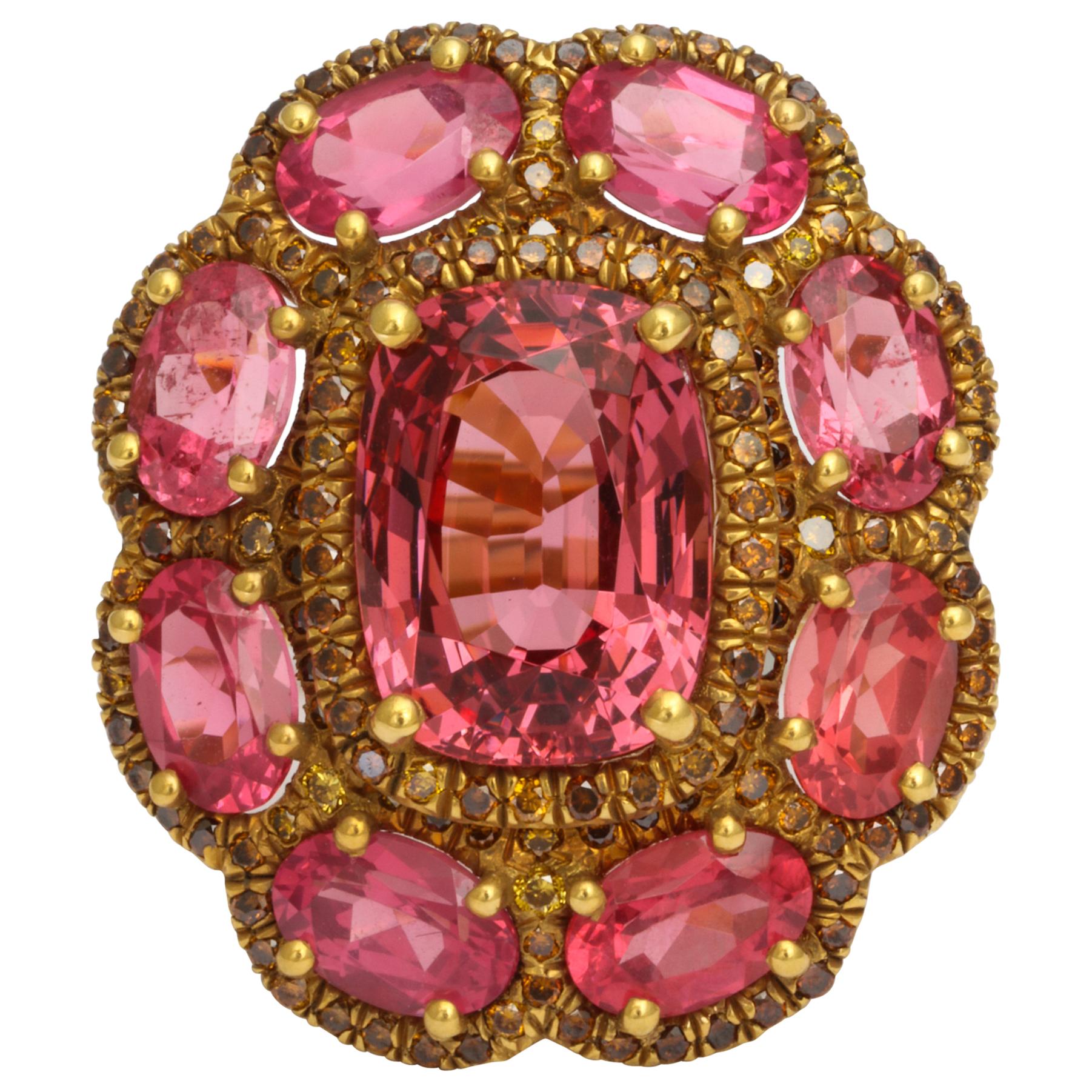 Donna Vock Pink Spinel Ring with Diamonds For Sale