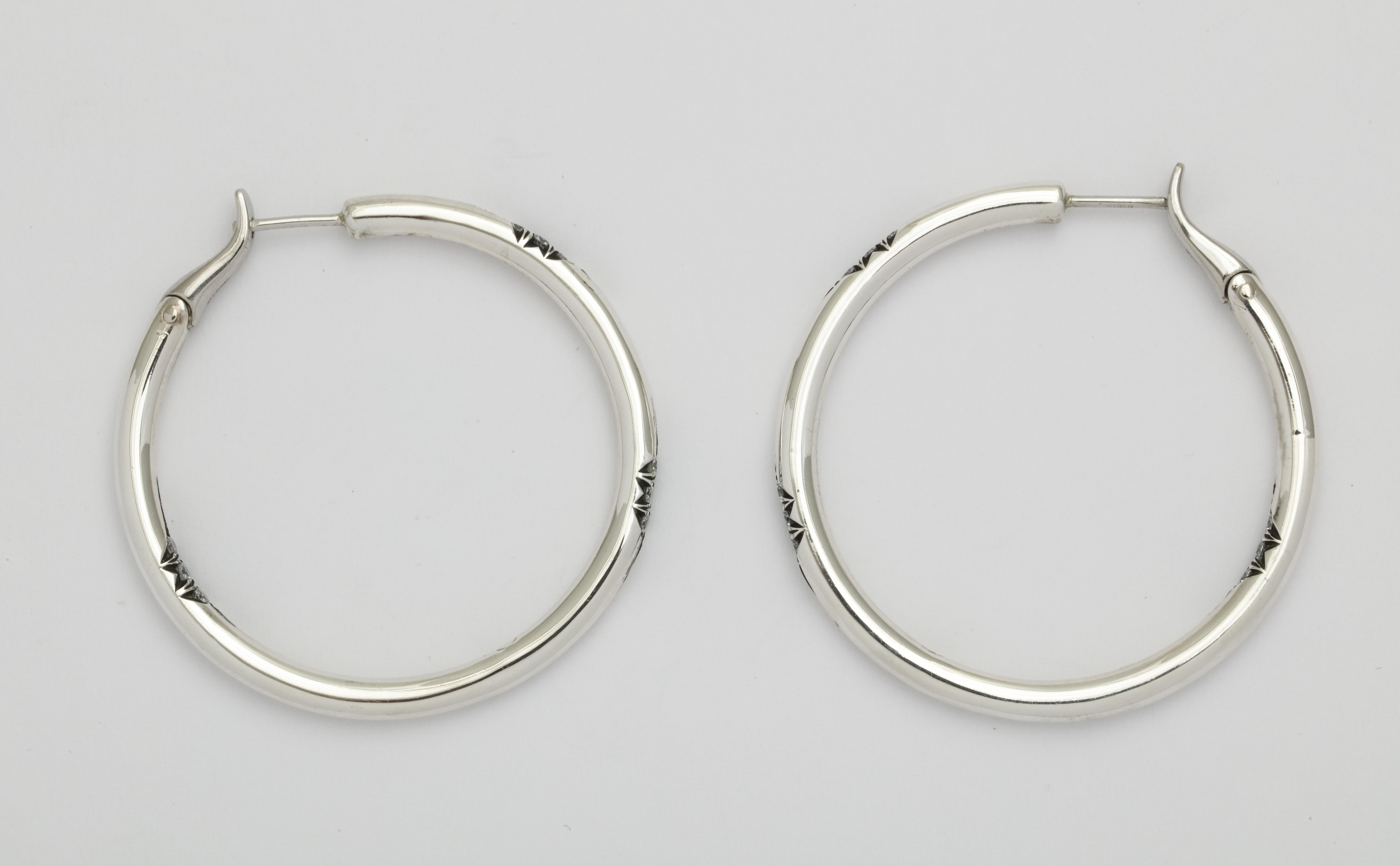 Donna Vock Platinum and Silver Hoop Earrings with Diamonds In New Condition For Sale In New York, NY
