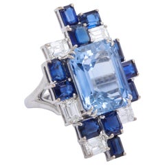Donna Vock Platinum Modernist Sapphire and Diamond Ring