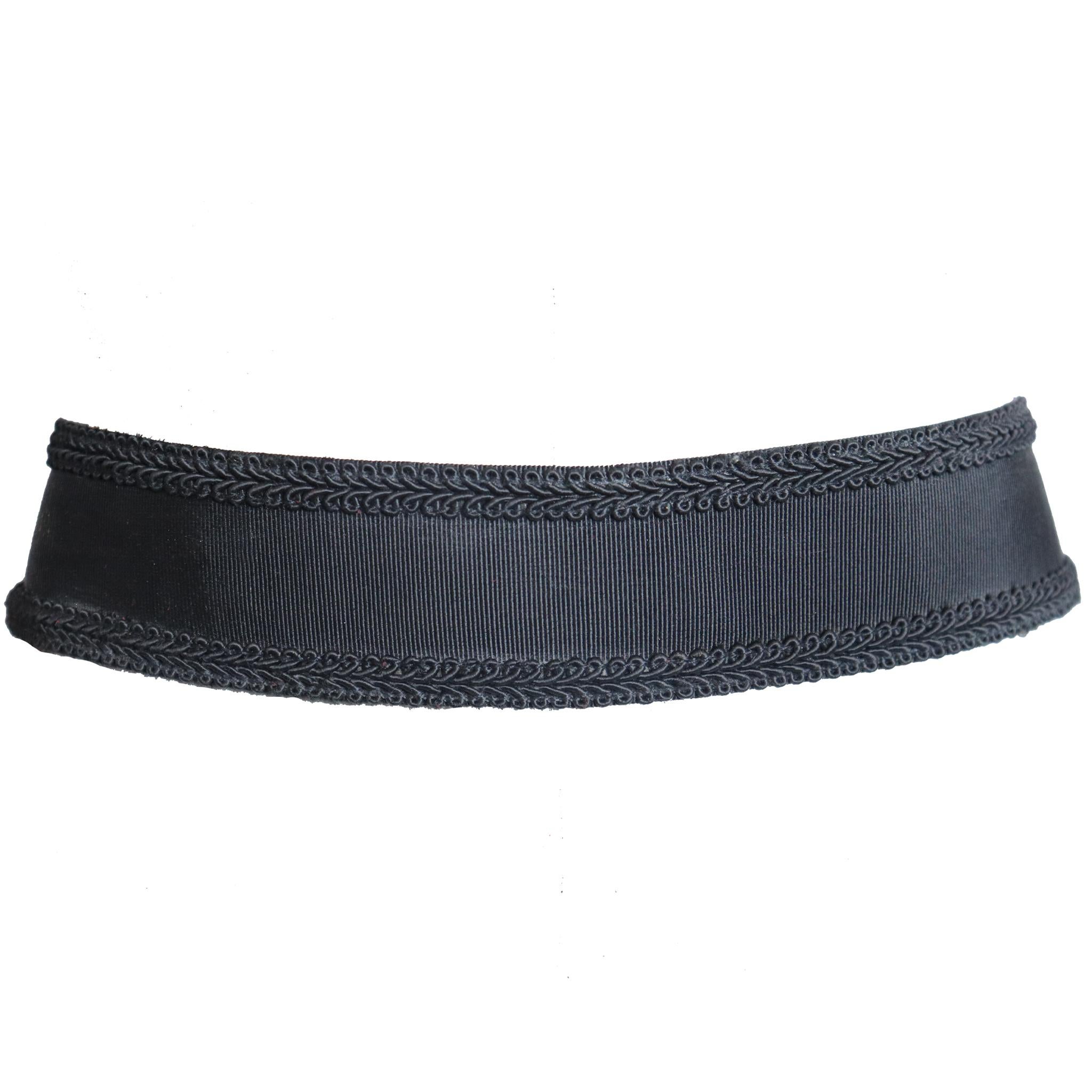DonnaKaran Black Grosgrain Belt with Braided Trim Circa 1990s In Excellent Condition For Sale In Los Angeles, CA