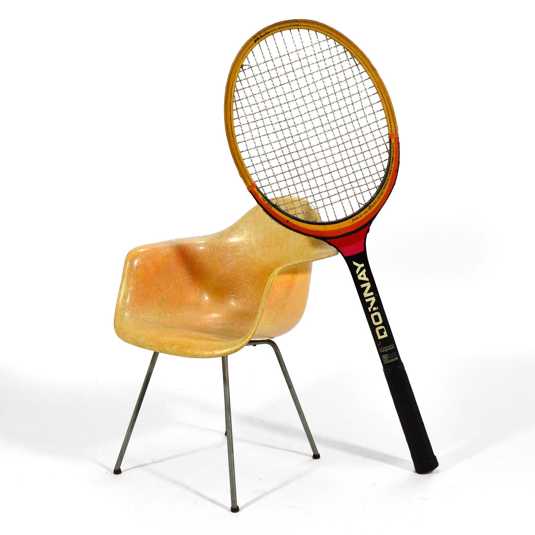 This delightful, oversize vintage Allwood Bjorn Borg tennis racket by Donnay was originally created for use as a store display. It has fantastic physical presence and animates any space it's in.

Other items are not included, only shown for