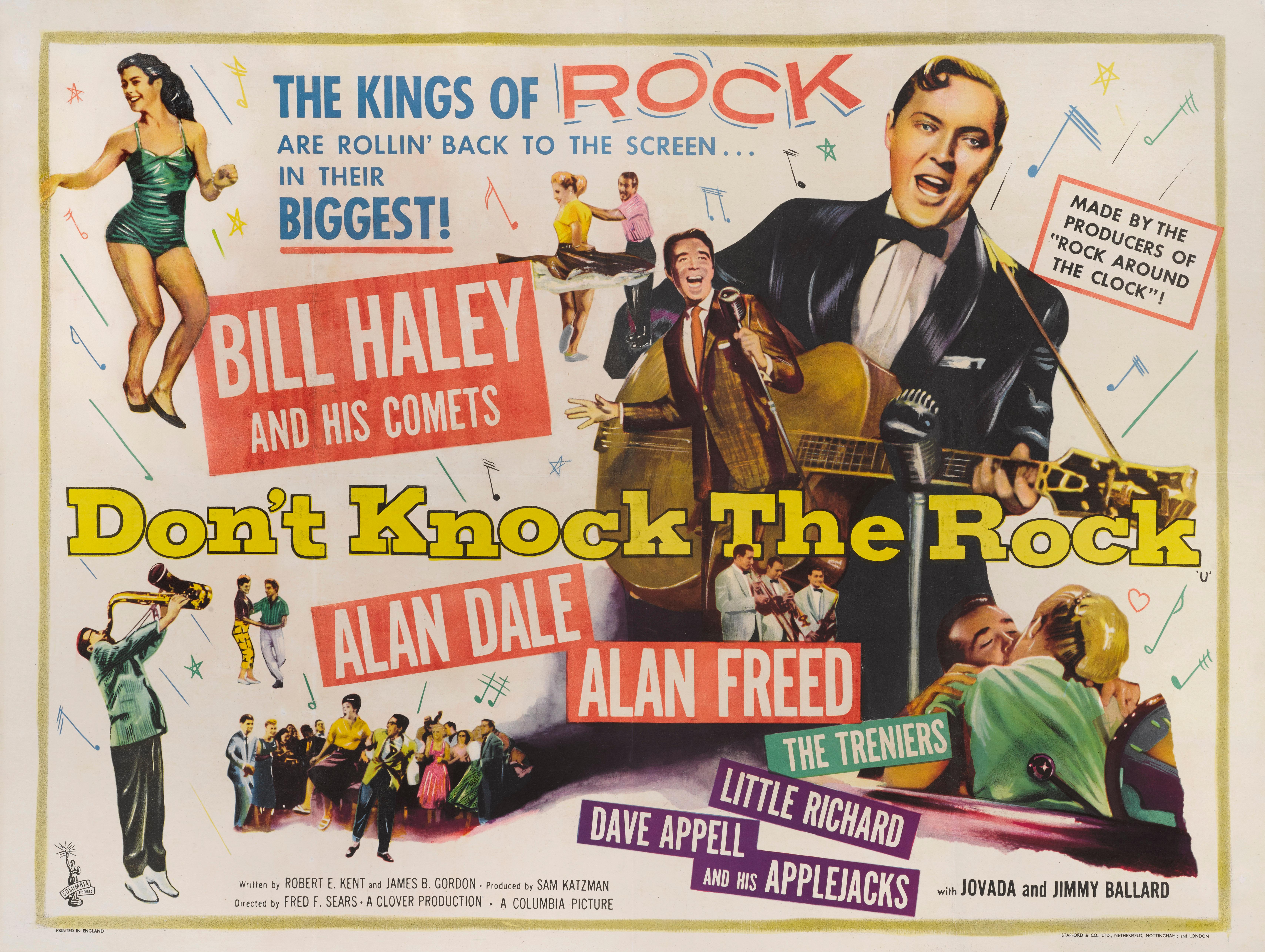 Original British film poster for the 1956 Rock and Roll film Don't Knock the Rock.
Starring Bill Hayley and the Comets, Alan Dale, Alan Freed. The poster is conservation linen backed and would be shipped rolled in a strong tube.