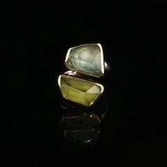 DONT LIST Vintage 925 Silver 18K Gold Bypass Ring Blue Green Gemstone Size 7