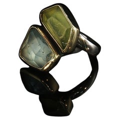 DONT LIST Vintage 925 Silver 18K Gold Bypass Ring Blue Green Gemstone Size 7