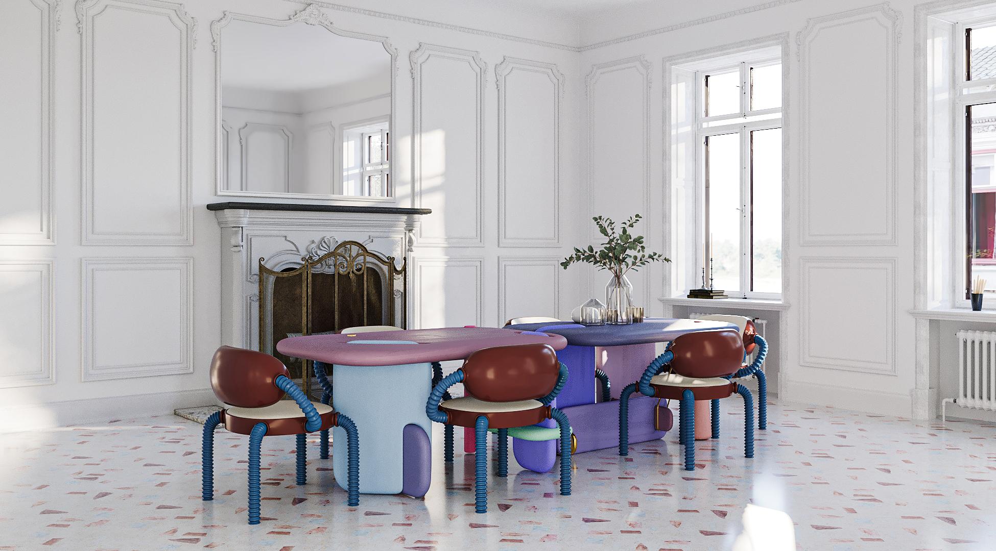 Thaïlandais Table de salle à manger contemporaine en bois et laiton à édition limitée Don't Play With Food en vente