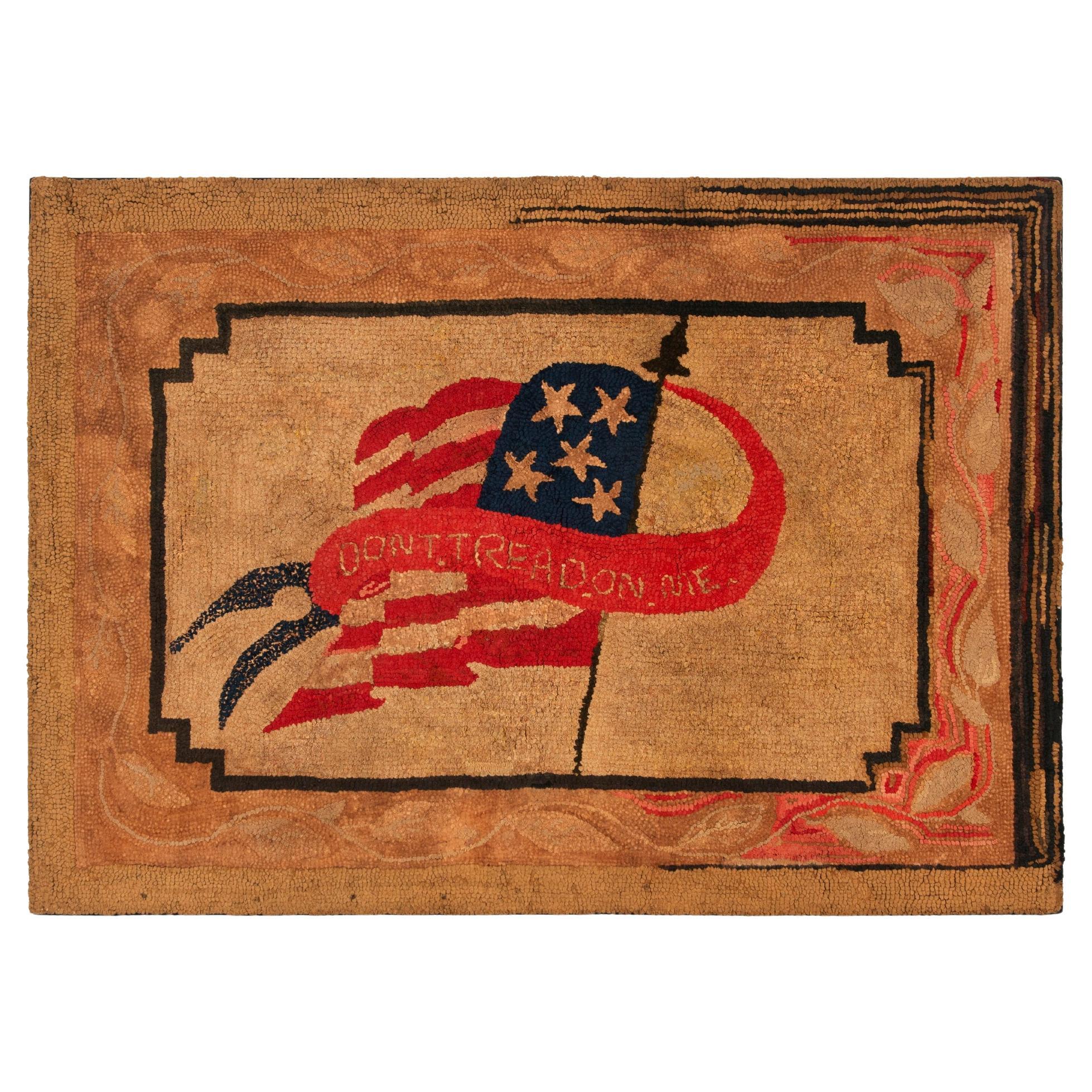 "Don't Tread on Me" Hooked Rug, Ca 1880-1910