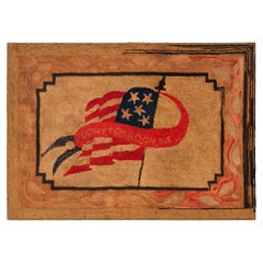 Antique "Don't Tread on Me" Hooked Rug, Ca 1880-1910