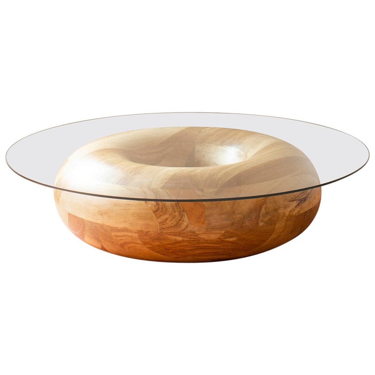 Donut Circular 48 Inch Oak And Glass Coffee Table By Soft Geometry