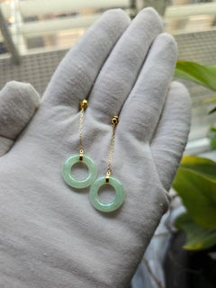 Donut Hoops Drop and Dangle Burmese A-Jade Earrings (with 18K Yellow Gold)