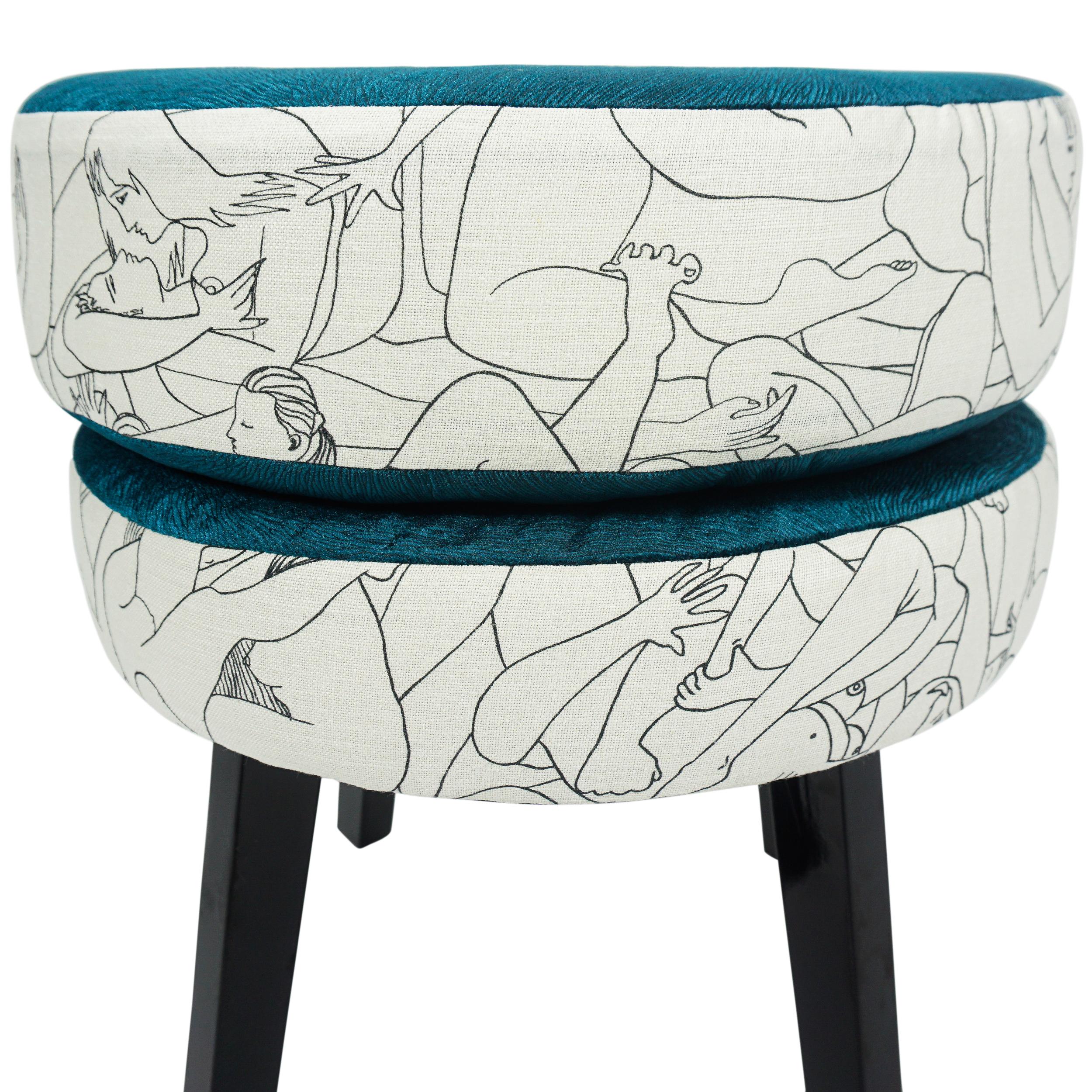 Lacquered Donut Ottoman with Naughty Print For Sale