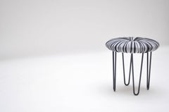 Contemporary "Donut" Stool or Seat Upholstered with Graphic Pompom Design