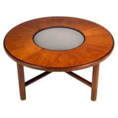 "Donut" Table in Solid Teak w/ Glass Inlay & Brass by G-Plan, England, c. 1970s