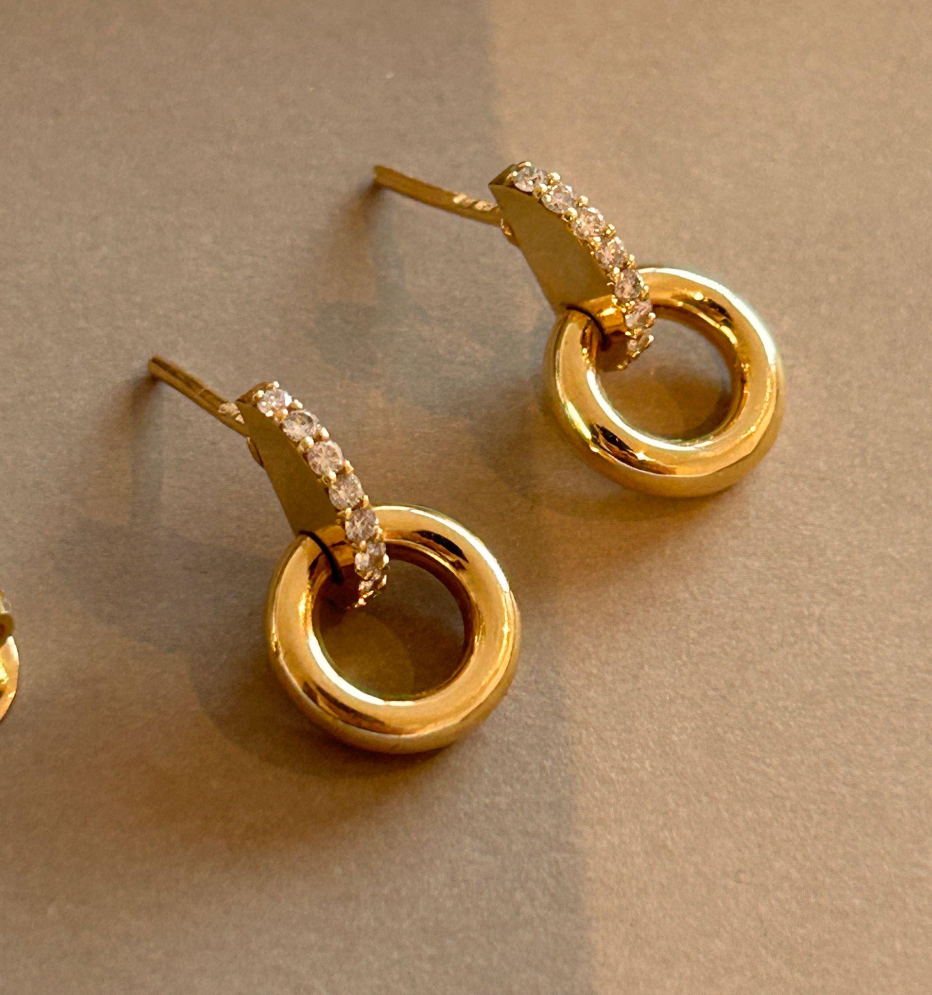 Art Deco Donuts Earrings in Diamonds (VS/VVS) and Yellow Gold (14k) For Sale