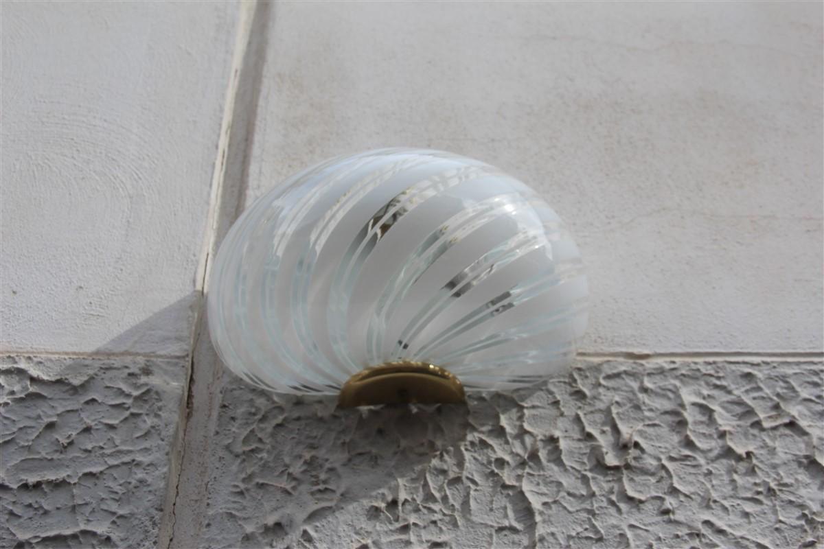 Donuts Sconces Fabbian Design Italian Murano 1970 White Transparent Brass, Pair 1