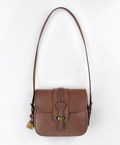 DOONEY & BOURKE c.1980's Taupe Leather Flap Top Equestrian Saddle Shoulder Bag