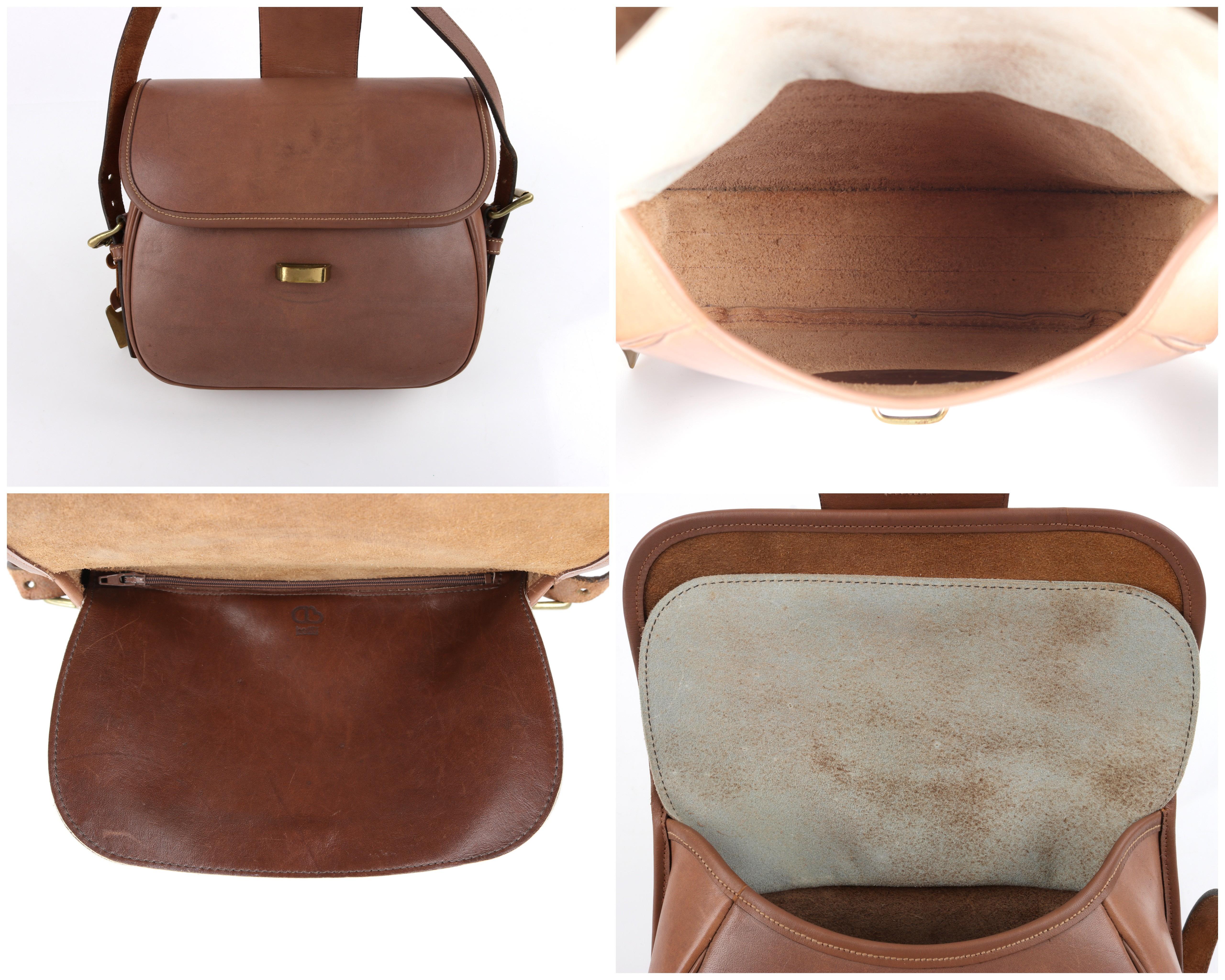 DOONEY & BOURKE c.1980's Taupe Leather Flap Top Equestrian Saddle Shoulder Bag In Good Condition In Thiensville, WI