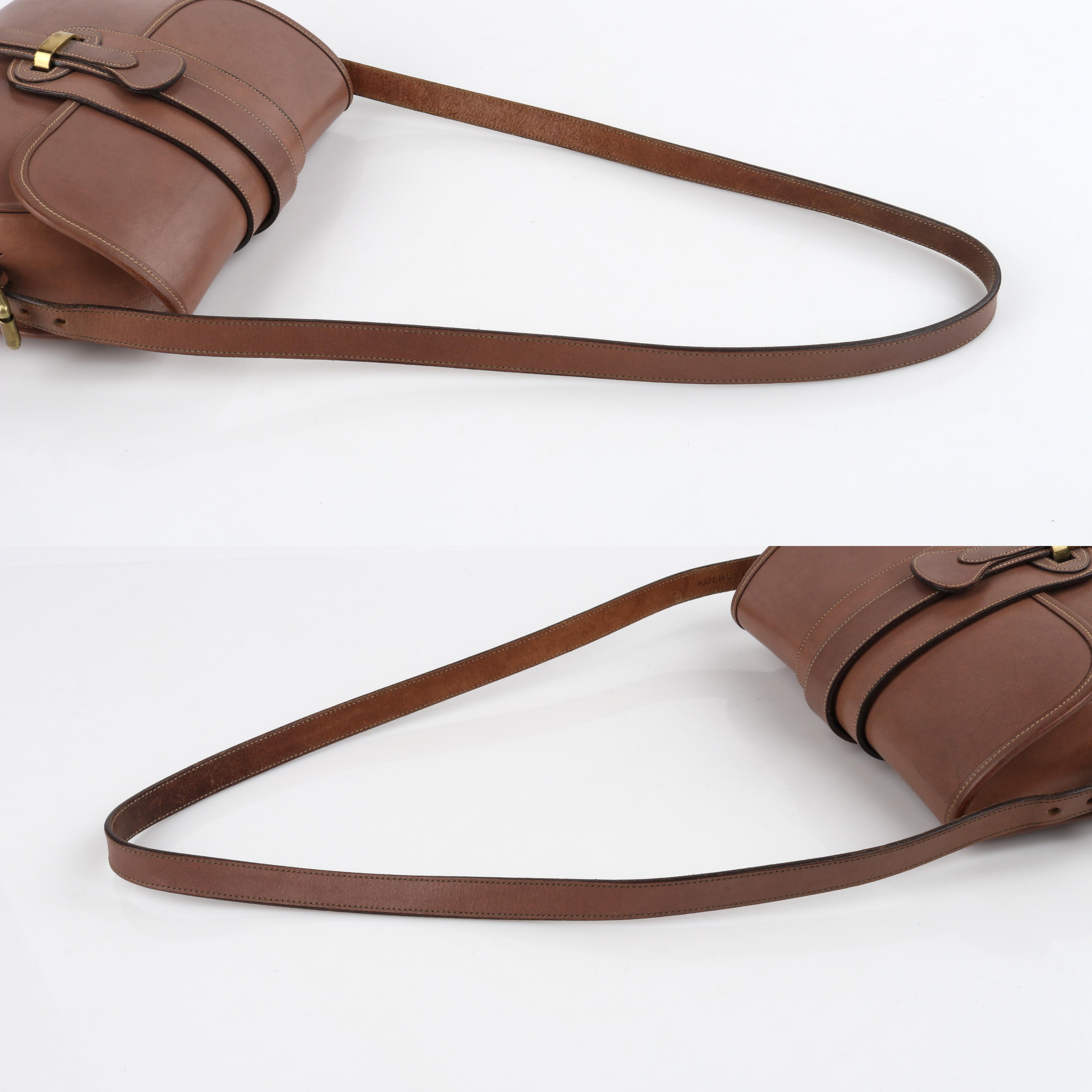 DOONEY & BOURKE c.1980's Taupe Leather Flap Top Equestrian Saddle Shoulder Bag 1